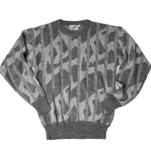 Vtg Monte Carlo Grandpa Sweater Men’s M Gray Geometric 3D Ribbed tight Knit